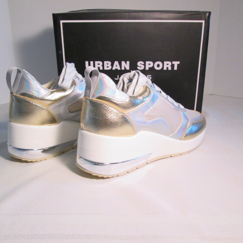 Urban Sport BEBE Gold & Mesh Wedge Sneakers Size 7 NWT - Picture 8 of 10